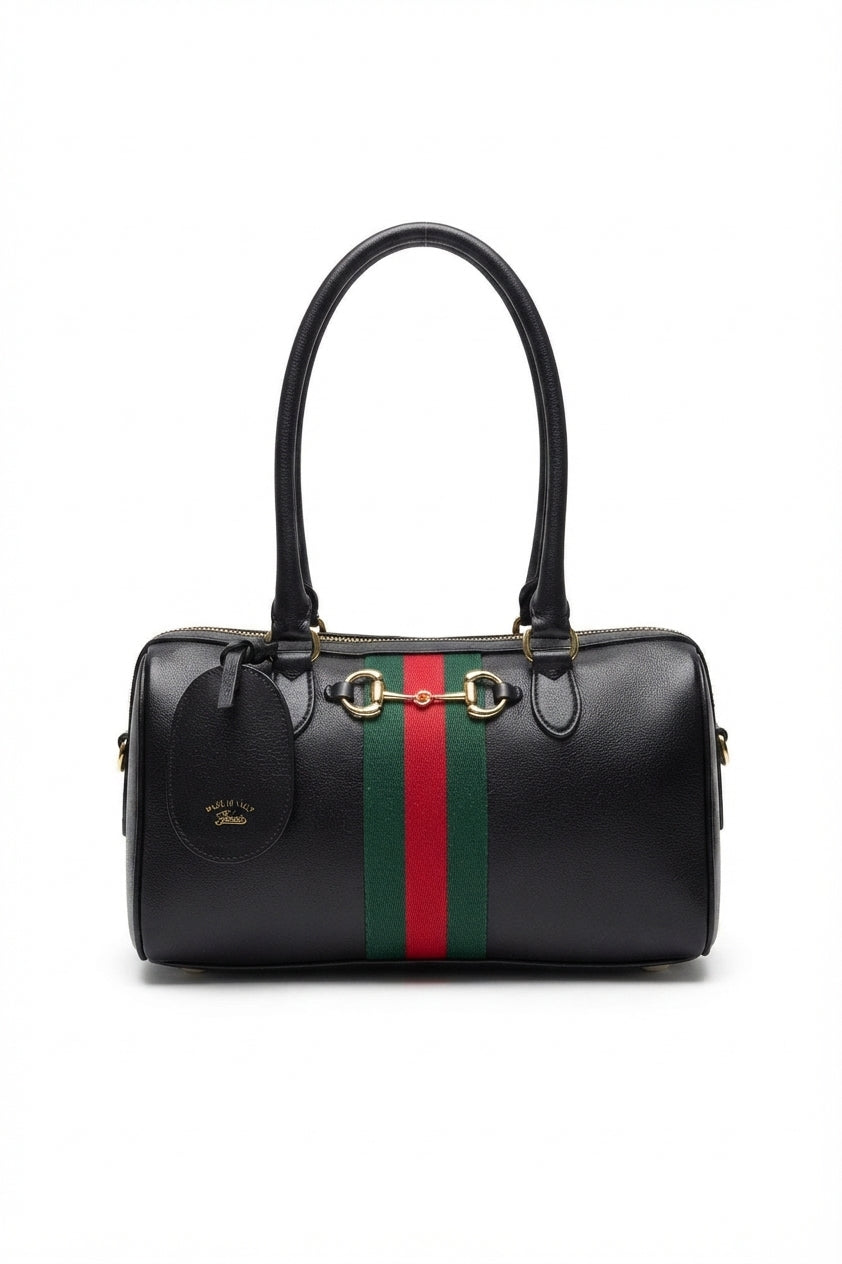 Gucci Horsebit 1955 Leather Mini Boston Bag | Black & Web Stripe