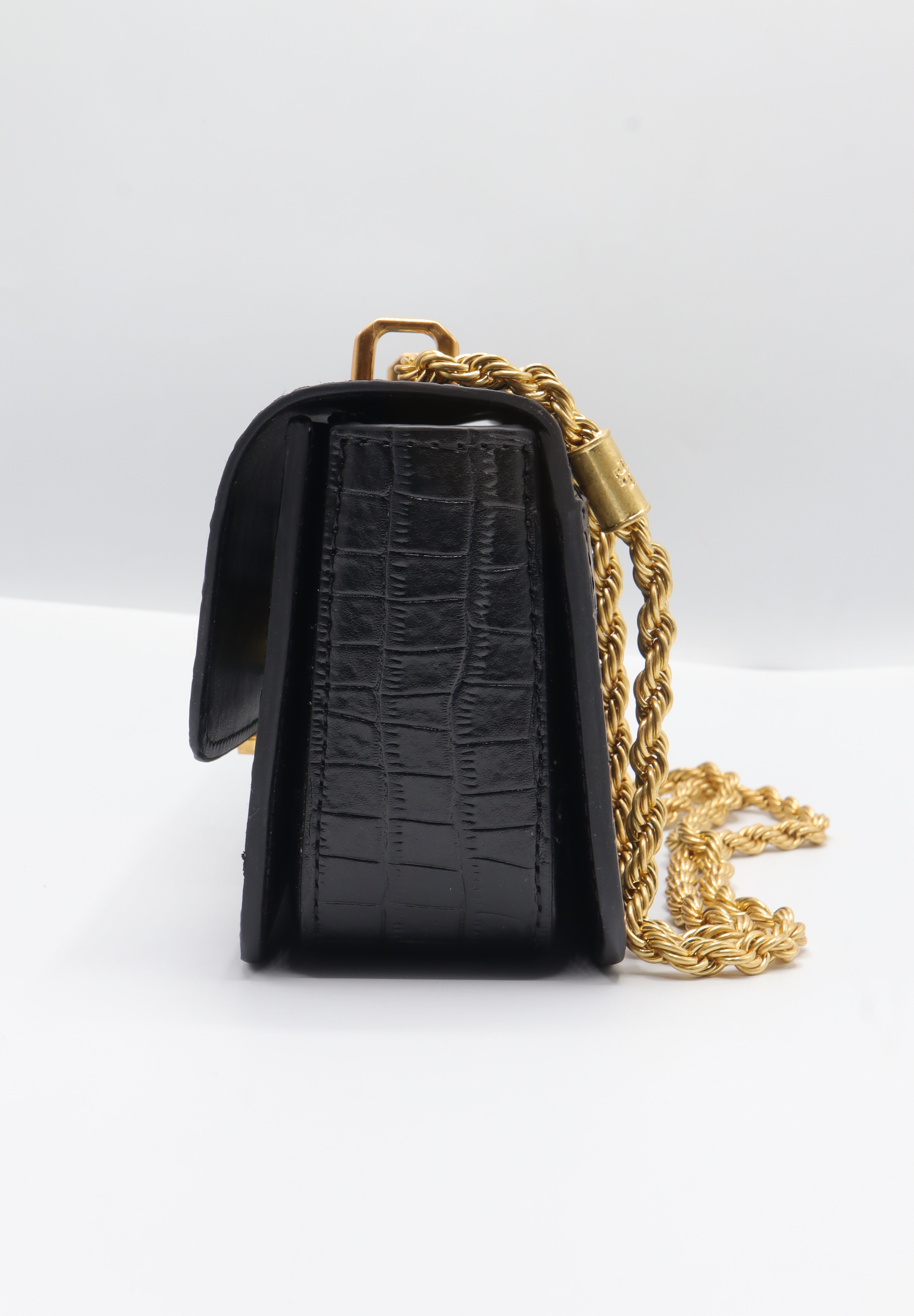 Tory Burch Eleanor Bag | Black Croc Leather & Gold Double T