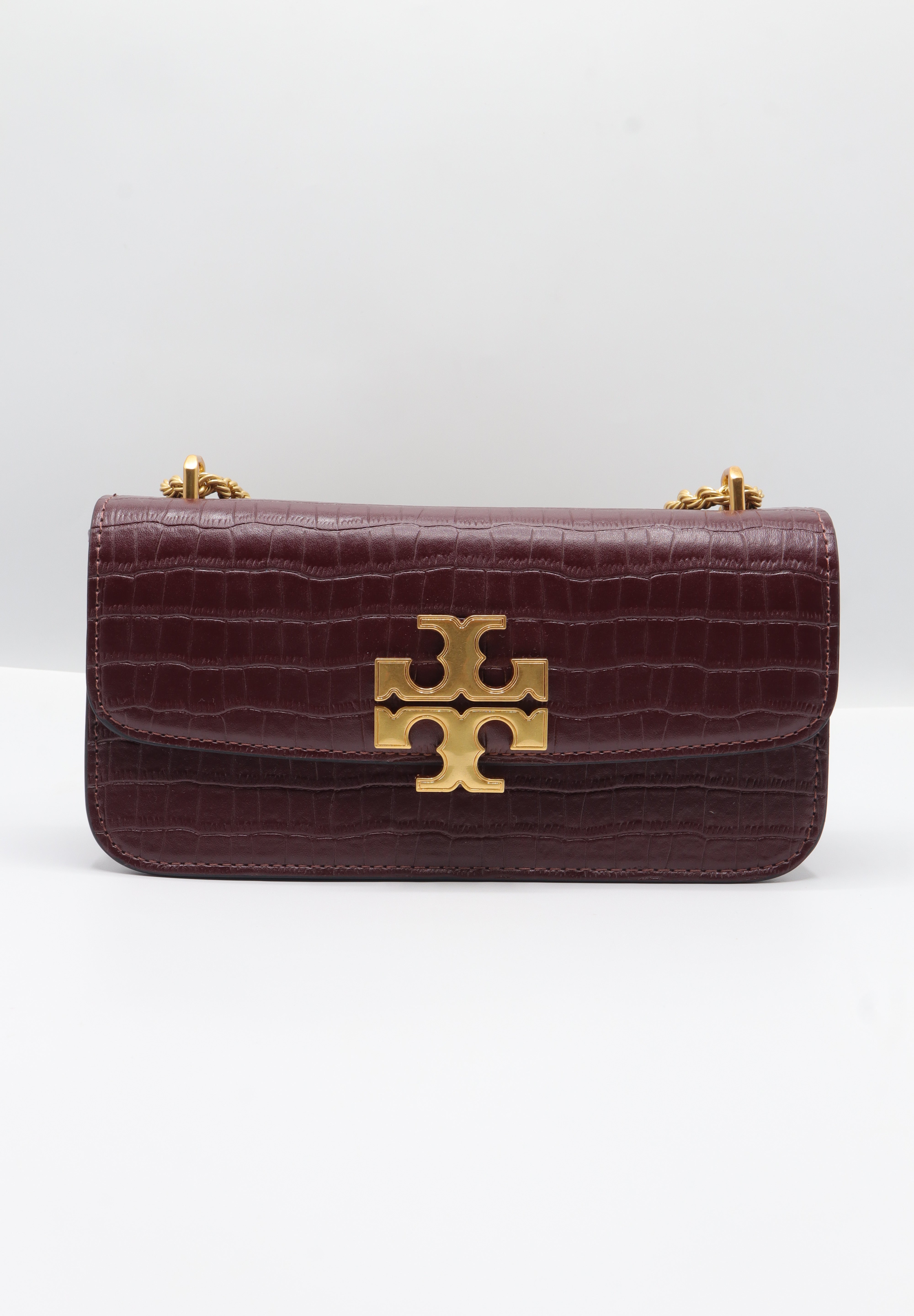 Tory Burch Eleanor Bag | Burgundy Croc Leather & Gold Double T