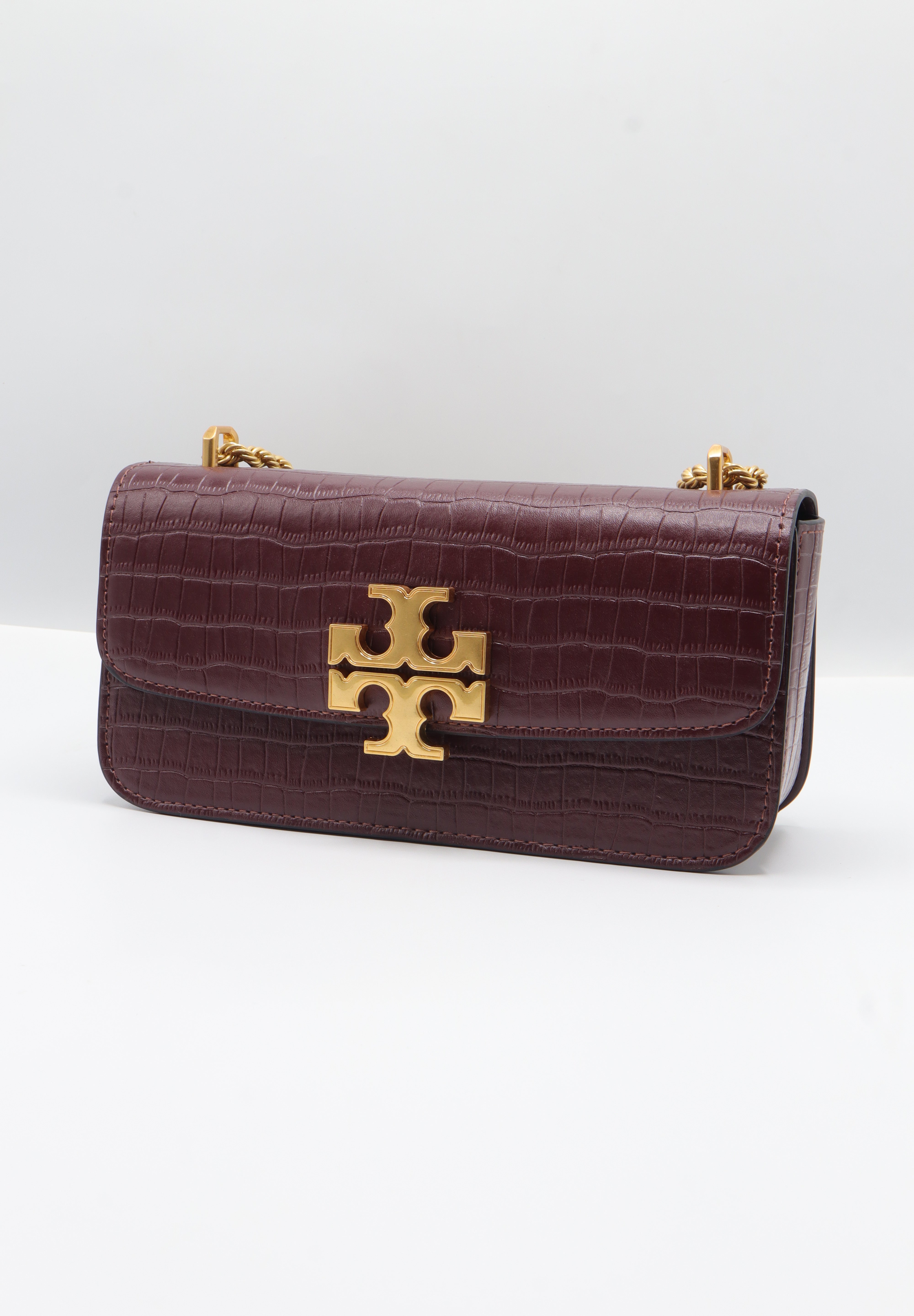 Tory Burch Eleanor Bag | Burgundy Croc Leather & Gold Double T