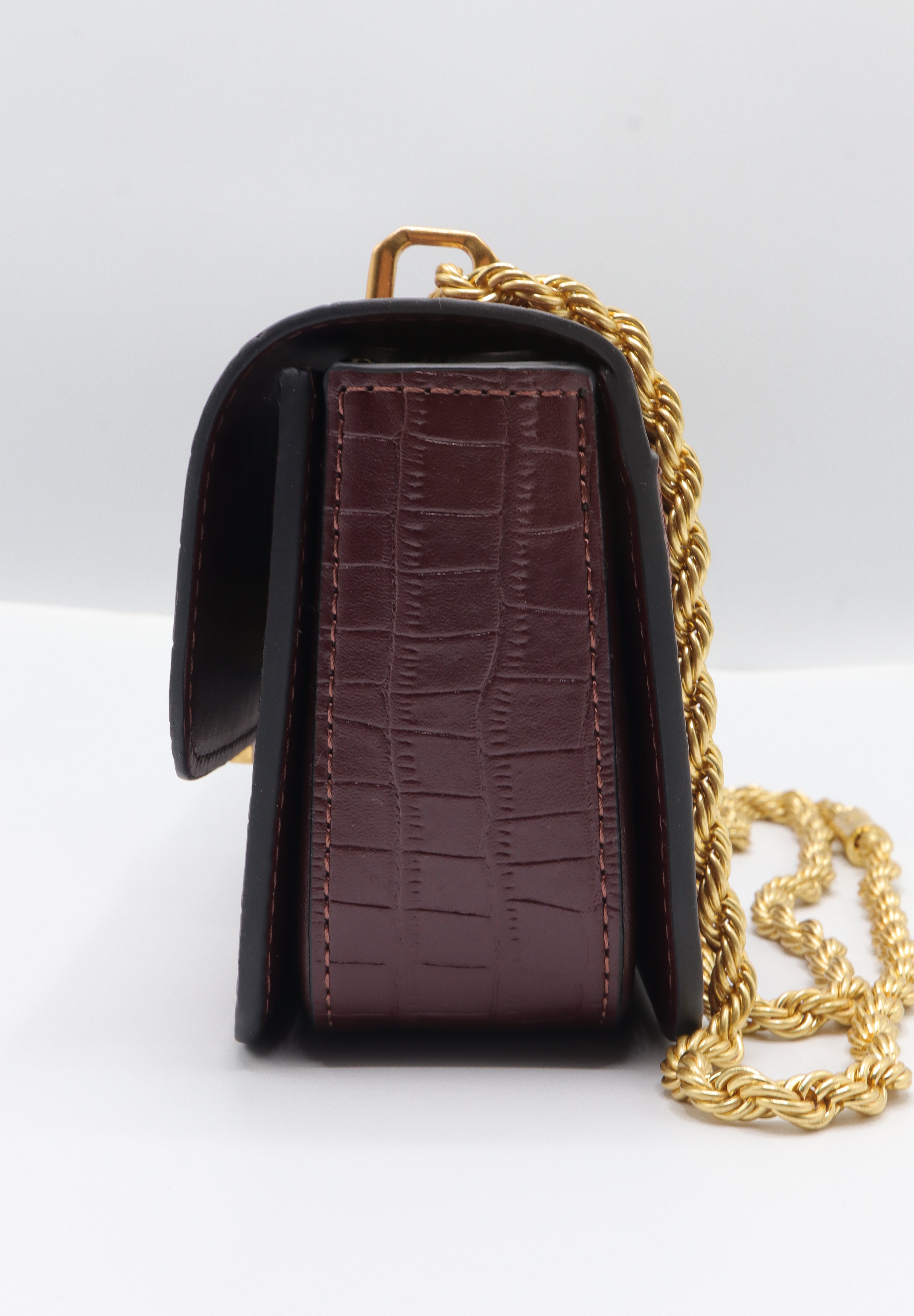 Tory Burch Eleanor Bag | Burgundy Croc Leather & Gold Double T