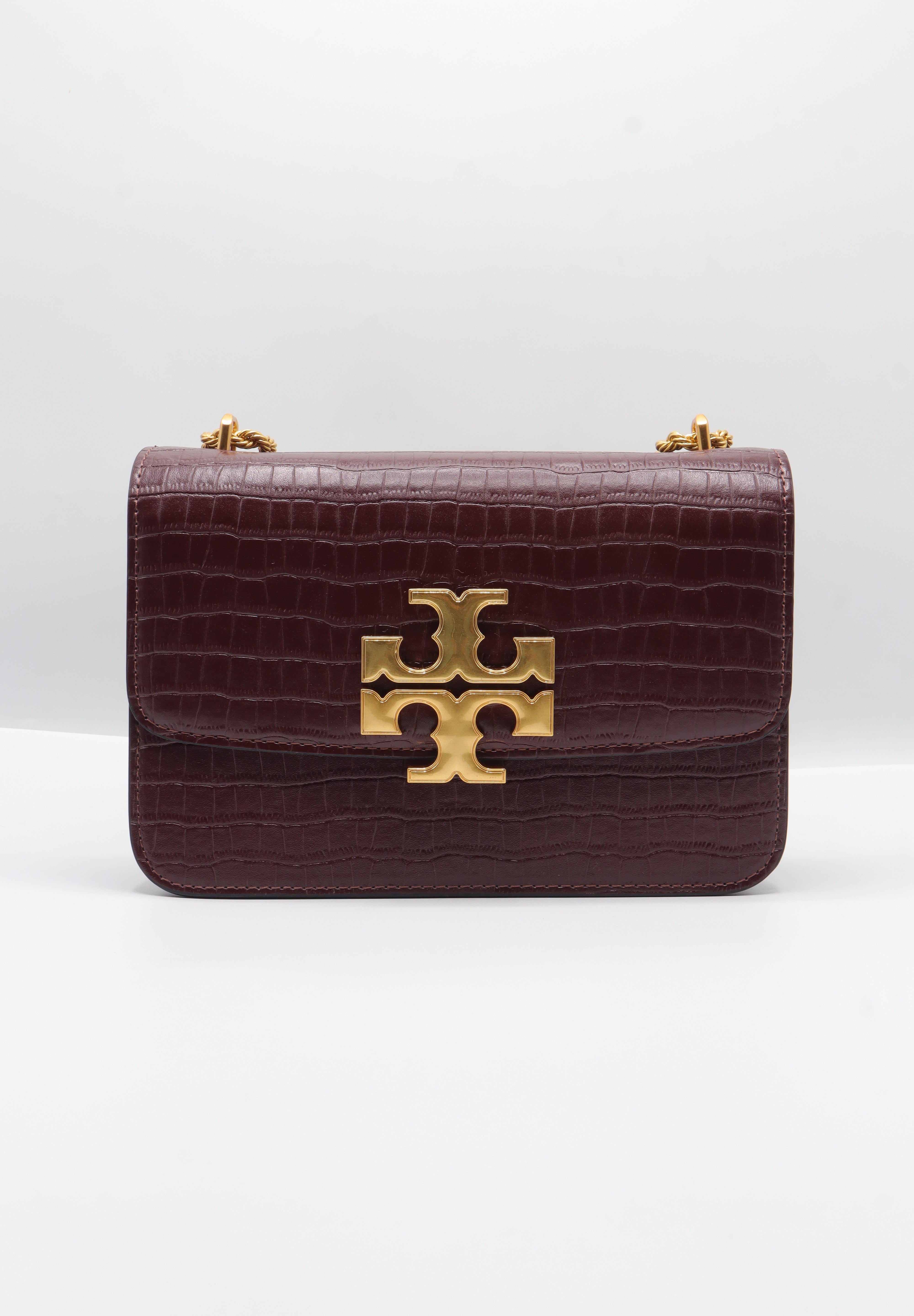 Tory Burch Eleanor Bag | Burgundy Croc Leather & Gold Double T