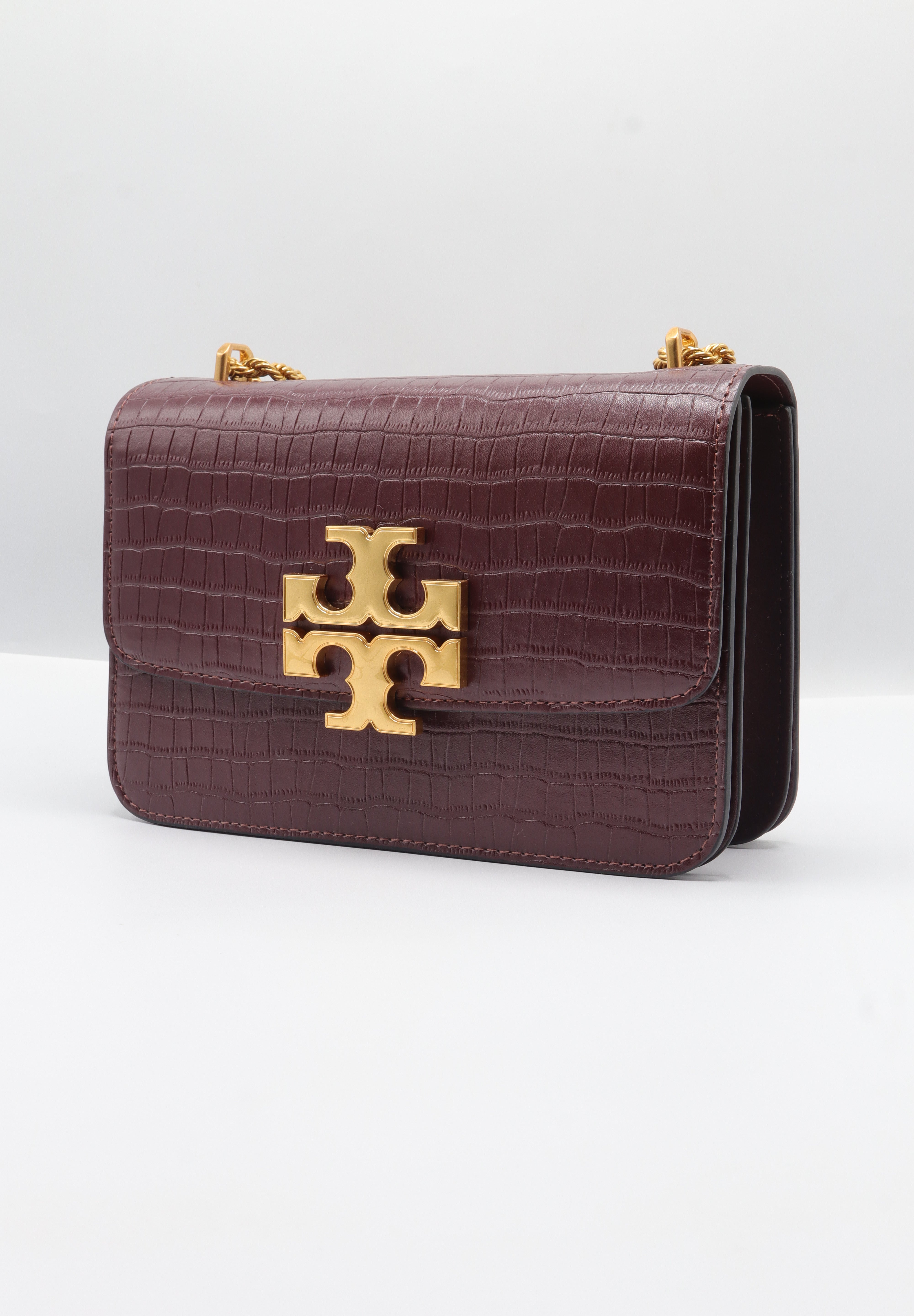 Tory Burch Eleanor Bag | Burgundy Croc Leather & Gold Double T