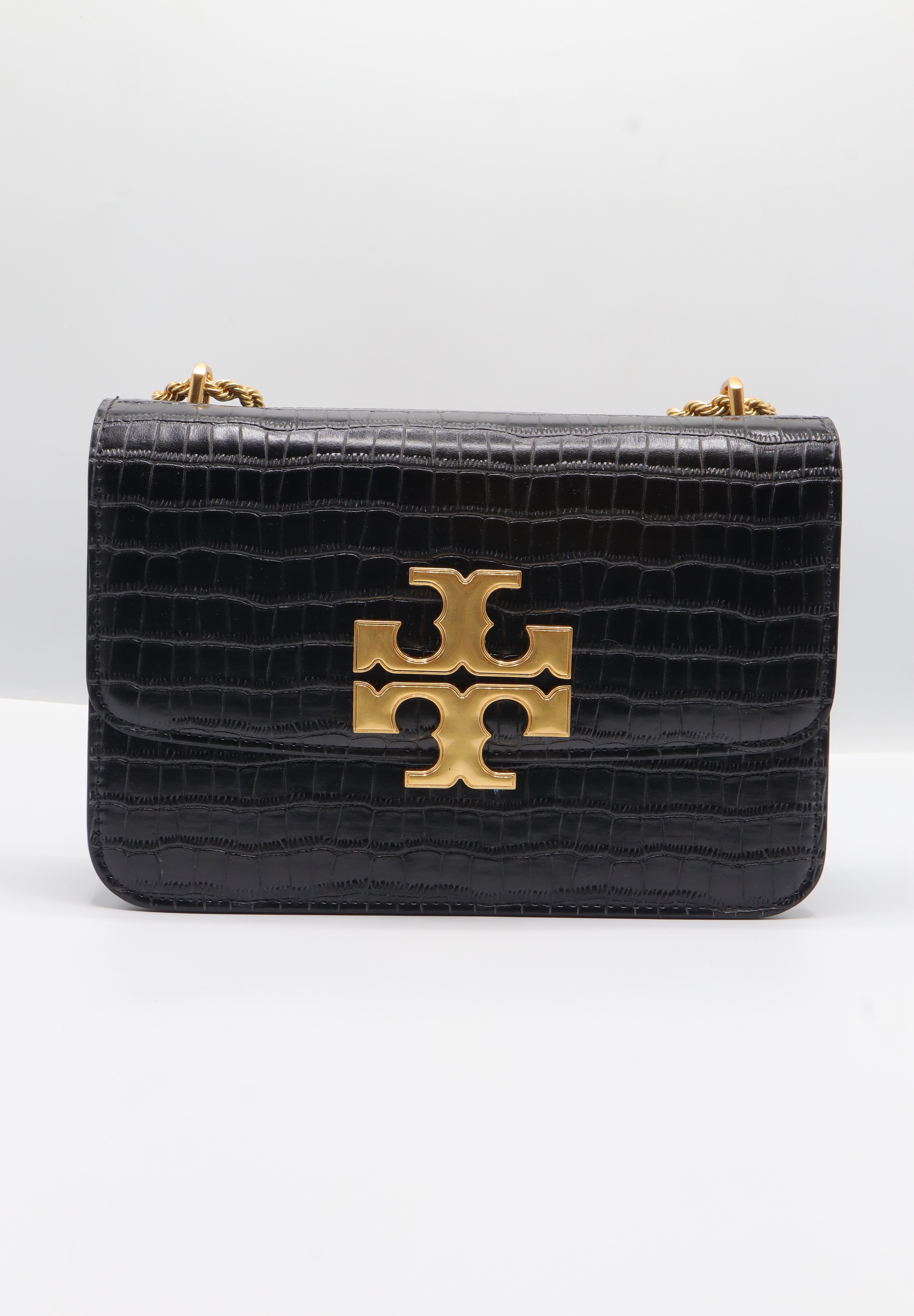Tory Burch Eleanor Bag | Black Croc Leather & Gold Double T