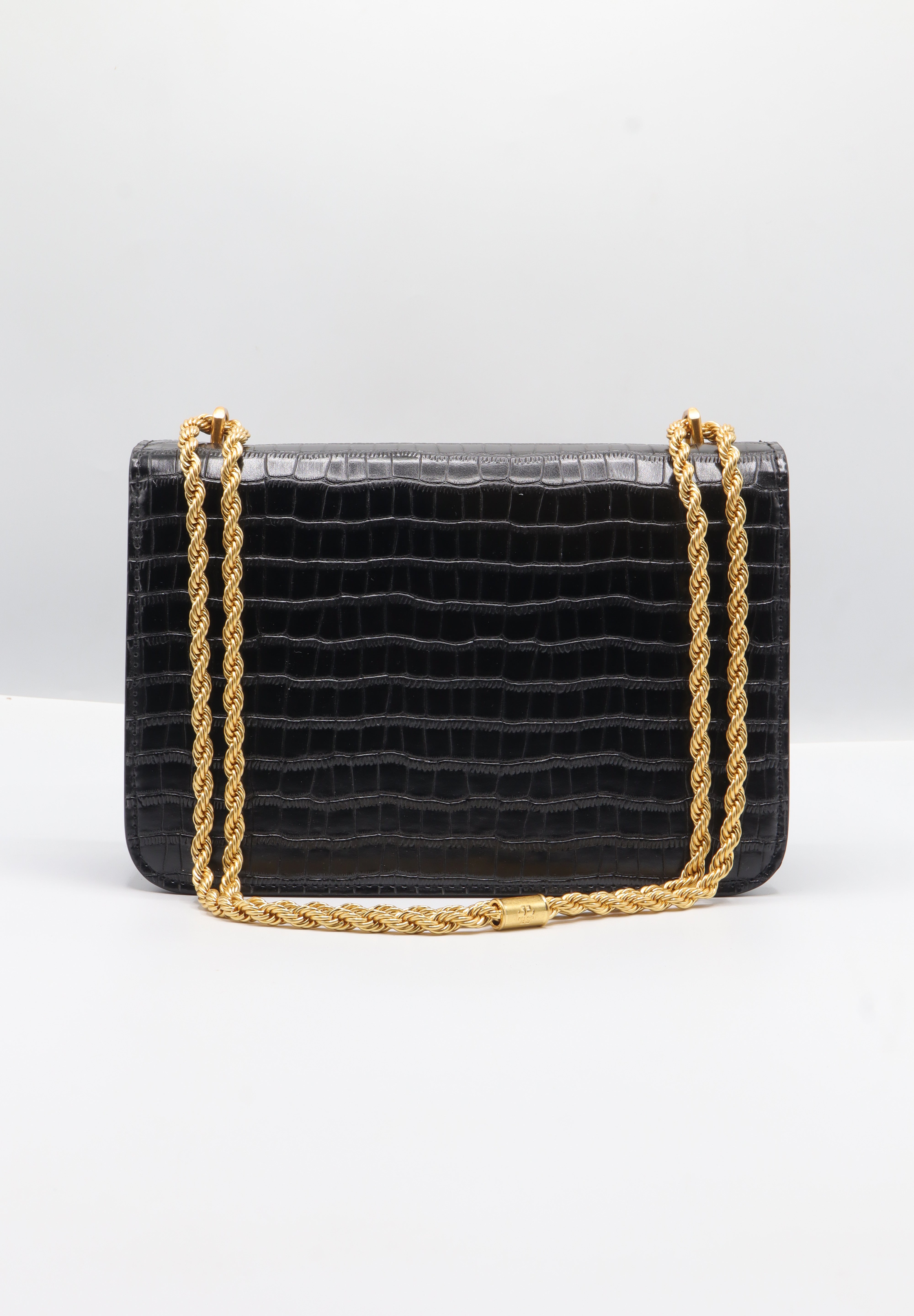 Tory Burch Eleanor Bag | Black Croc Leather & Gold Double T