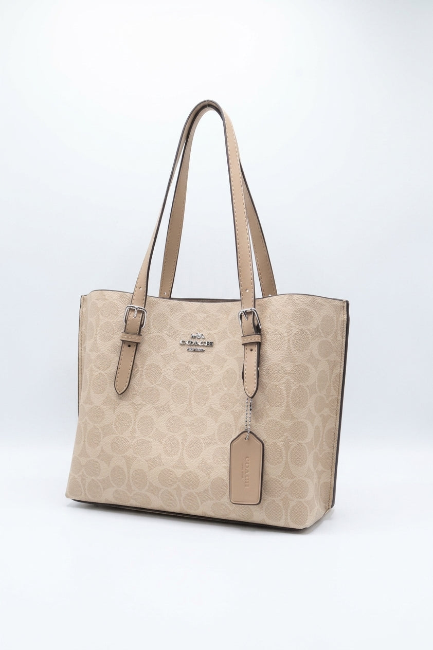 Coach Mollie Tote 25 in Signature Canvas | Beige Taupe & Silver
