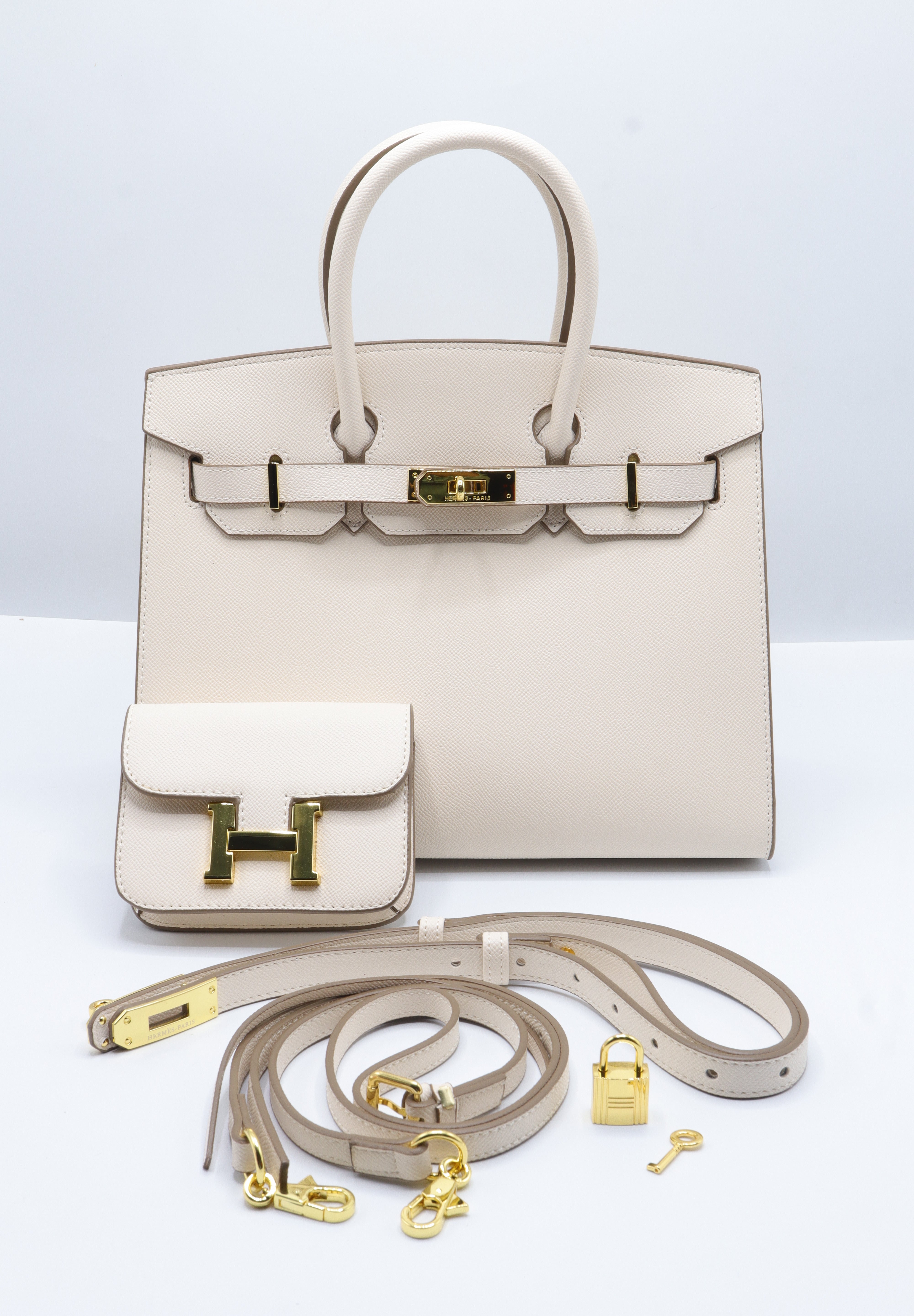 Hermès Birkin 25 Bag & Pouch Set | Craie White Epsom Leather & Gold