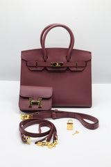 Hermès Birkin 25 Bag & Pouch Set | Burgundy Epsom Leather & Gold