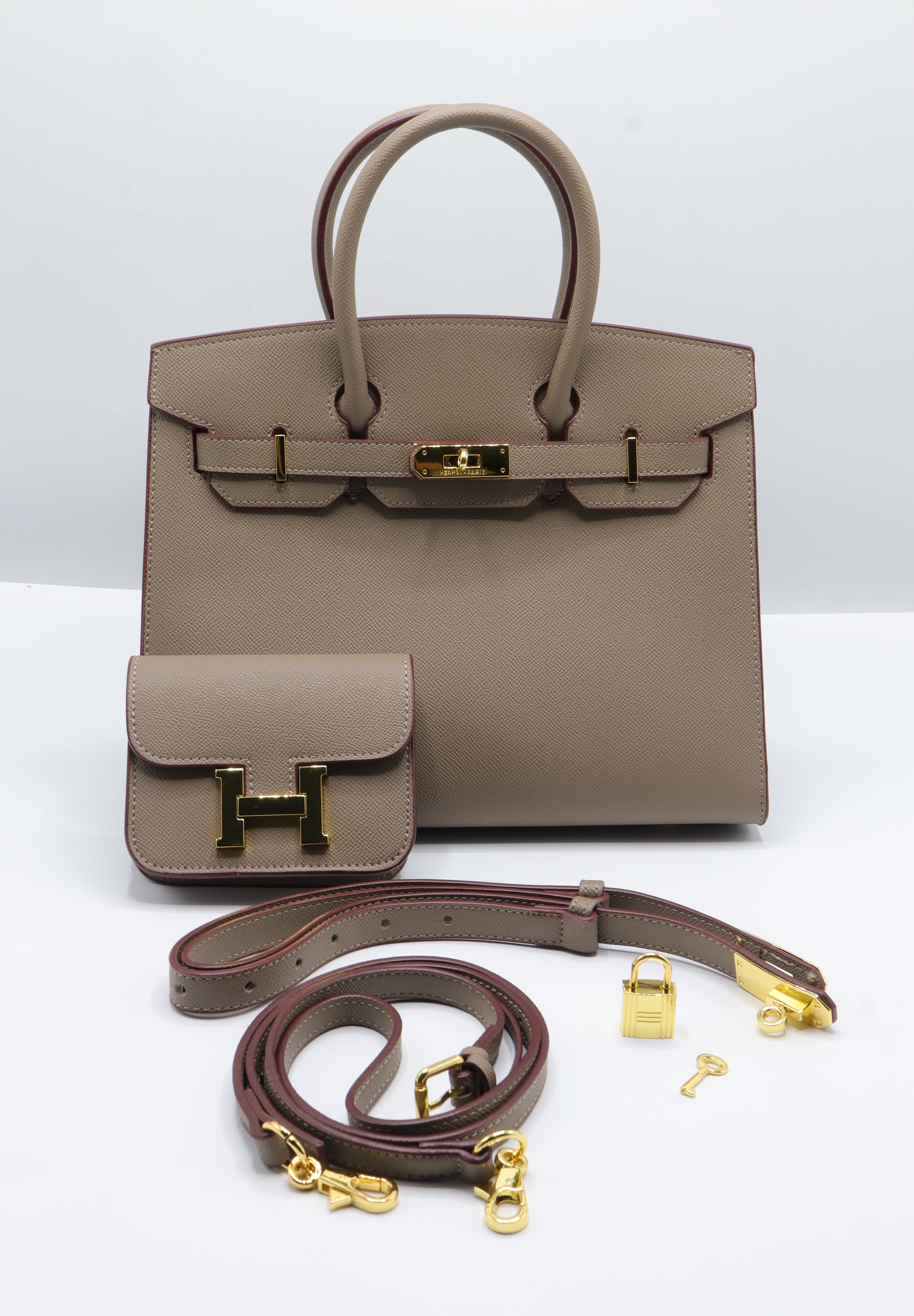 Hermès Birkin 25 Bag & Pouch Set | Étoupe Epsom Leather & Gold