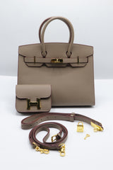 Hermès Birkin 25 Bag & Pouch Set | Étoupe Epsom Leather & Gold