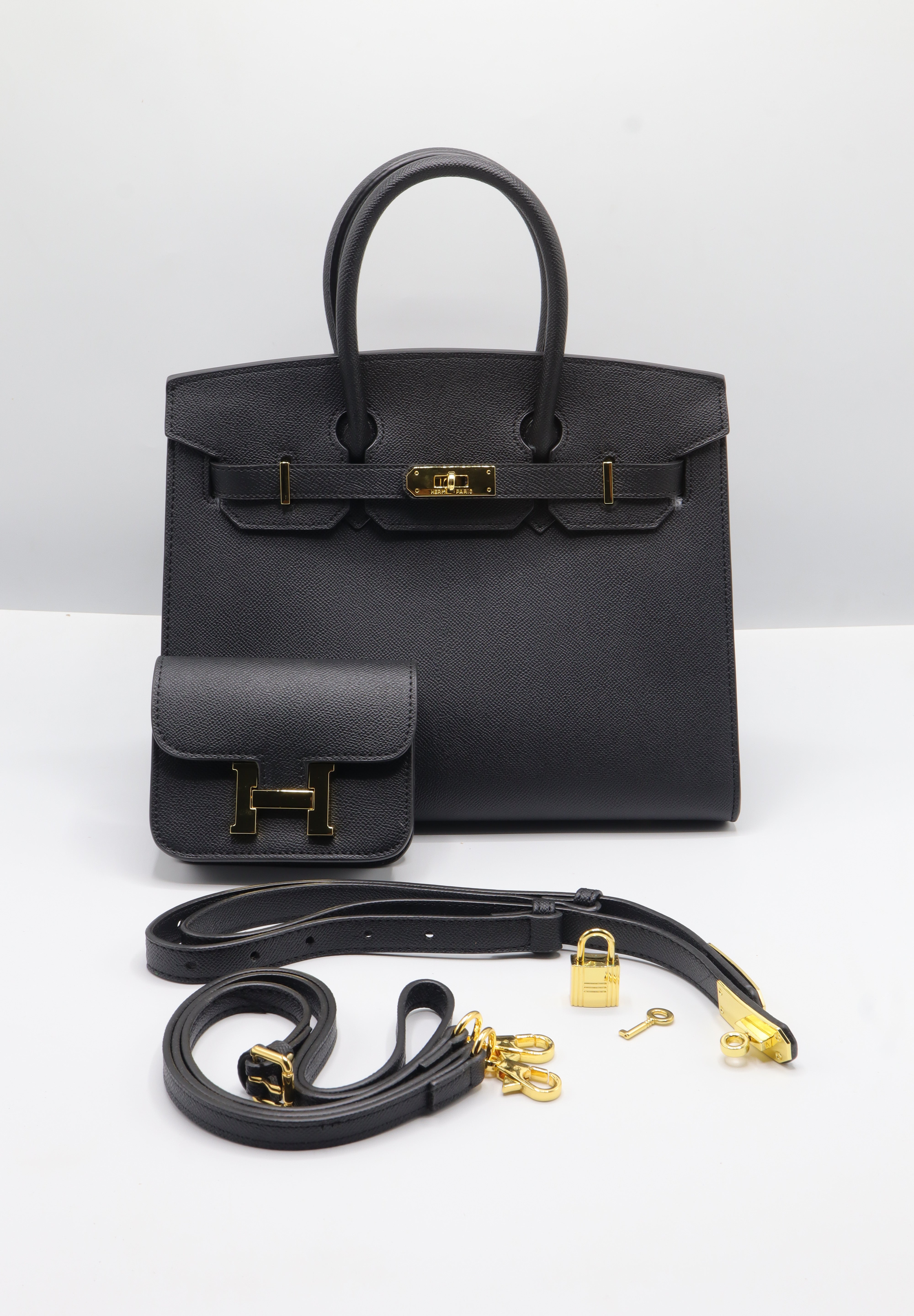 Hermès Birkin 25 Bag & Pouch Set | Black Epsom Leather & Gold