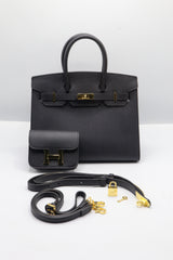 Hermès Birkin 25 Bag & Pouch Set | Black Epsom Leather & Gold