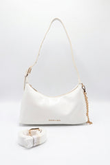 Charles & Keith Patent Shoulder Bag | Crisp White & Gold