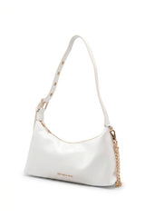 Charles & Keith Patent Shoulder Bag | Crisp White & Gold