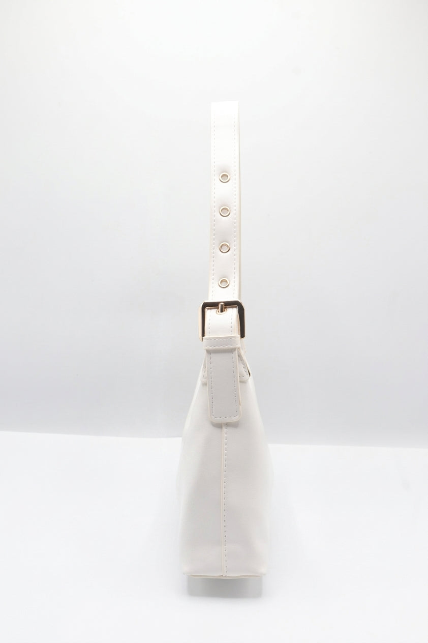 Charles & Keith Patent Shoulder Bag | Crisp White & Gold