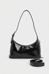 Charles & Keith Patent Shoulder Bag | Sleek Black & Silver