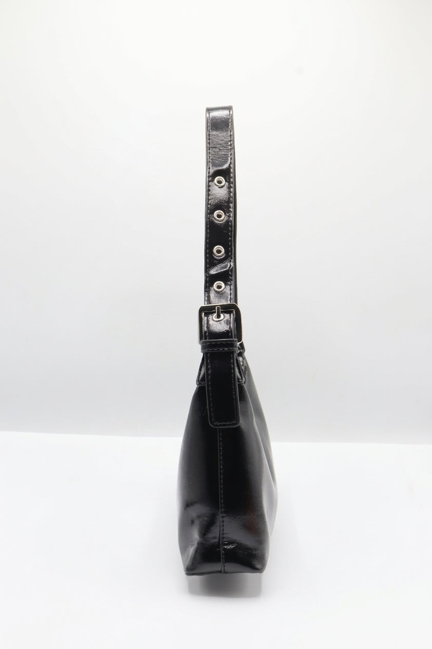 Charles & Keith Patent Shoulder Bag | Sleek Black & Silver