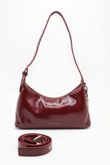 Charles & Keith Patent Shoulder Bag | Burgundy & Silver