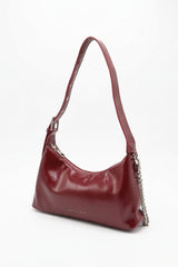 Charles & Keith Patent Shoulder Bag | Burgundy & Silver