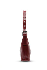 Charles & Keith Patent Shoulder Bag | Burgundy & Silver