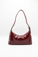 Charles & Keith Patent Shoulder Bag | Burgundy & Silver