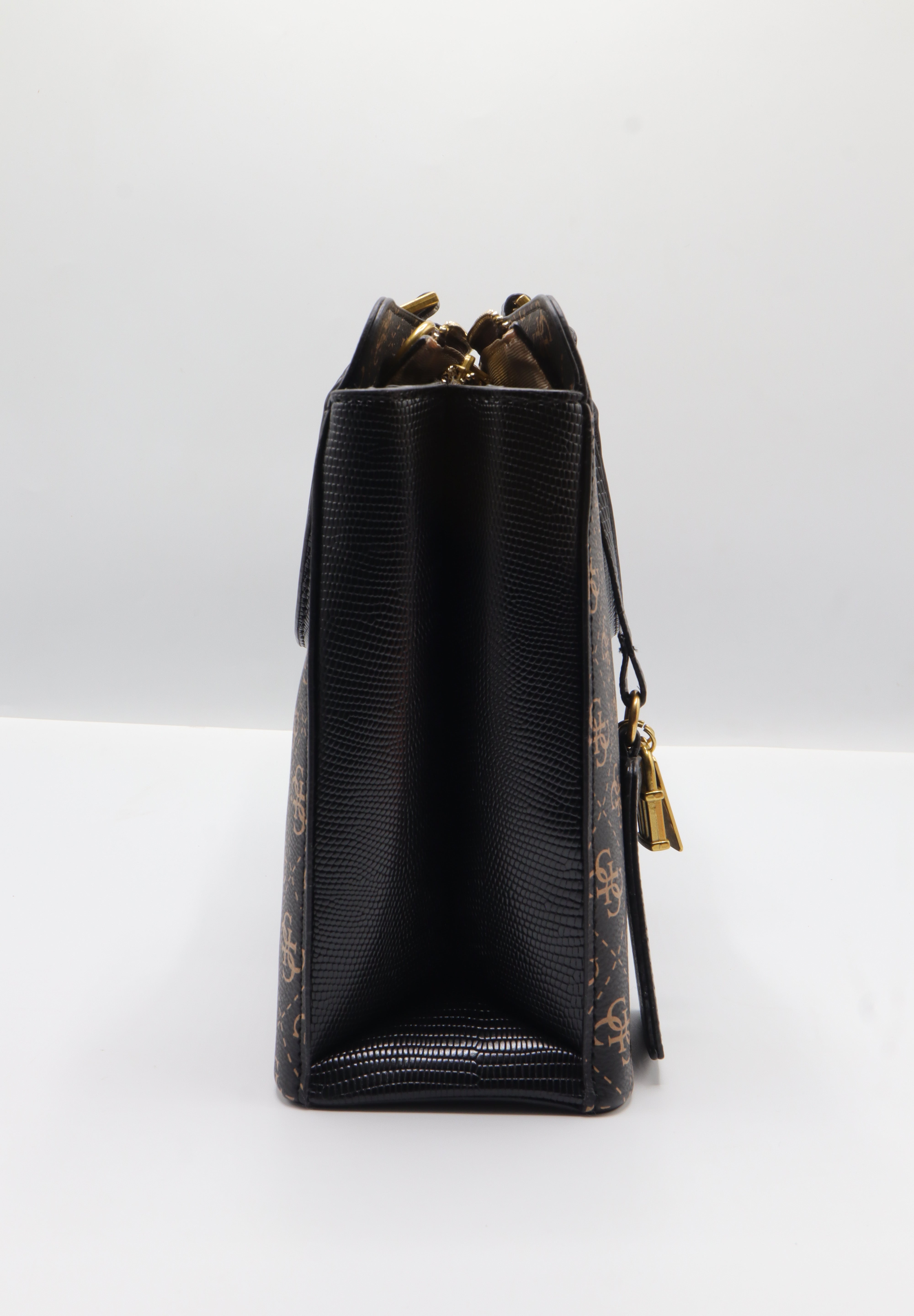 Guess Logo Satchel Bag | Brown 4G Print & Gold Hardware