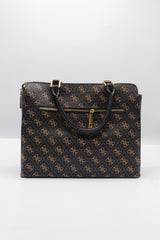 Guess Logo Satchel Bag | Brown 4G Print & Gold Hardware