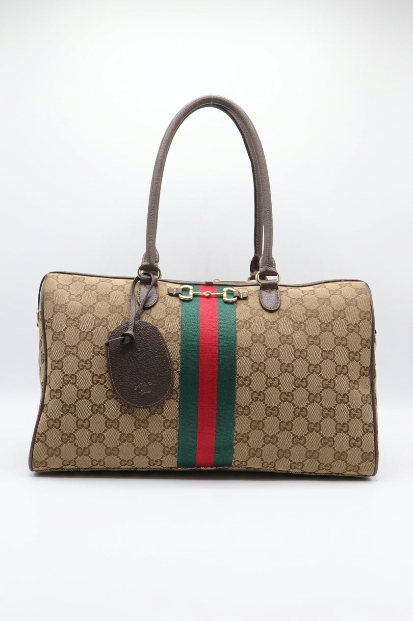 Gucci Horsebit 1955 Medium Boston Bag | GG Canvas & Web