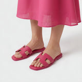 Hermes Style Epsom Leather Oran Flat Sandals – Women's Fuchsia Pink Slide Shoes