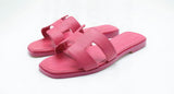 Hermes Style Epsom Leather Oran Flat Sandals – Women's Fuchsia Pink Slide Shoes