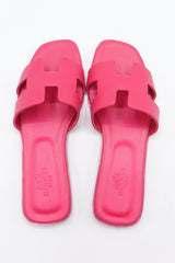 Hermes Style Epsom Leather Oran Flat Sandals – Women's Fuchsia Pink Slide Shoes