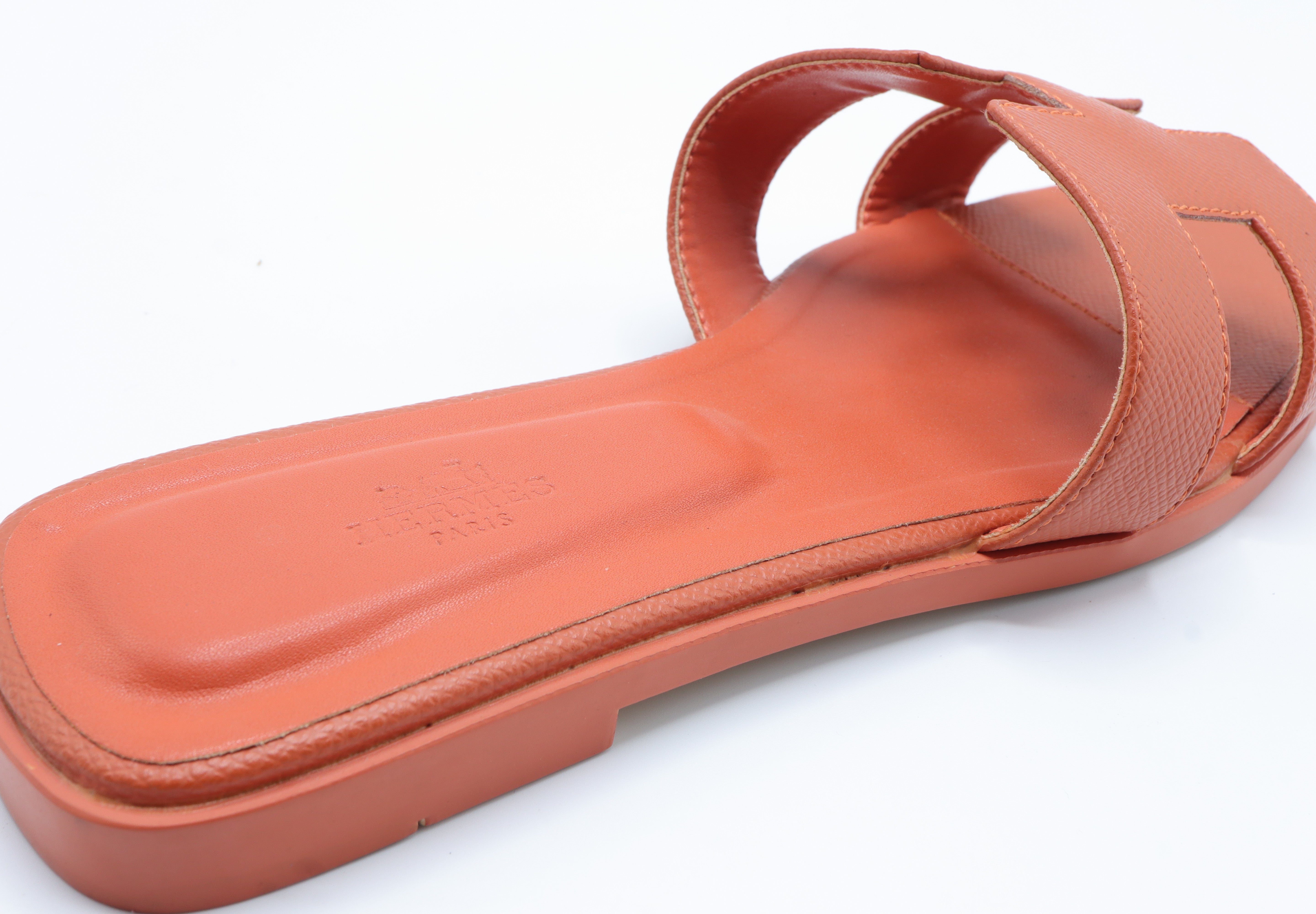 Hermes Style Epsom Leather Oran Flat Sandals – Women's Orange Slide Shoes