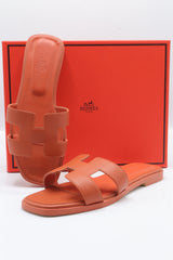 Hermes Style Epsom Leather Oran Flat Sandals – Women's Orange Slide Shoes