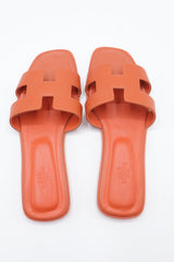 Hermes Style Epsom Leather Oran Flat Sandals – Women's Orange Slide Shoes