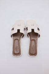 Hermes Style Epsom Leather Oran Flat Sandals – Women's White Slide Shoes