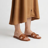 Hermes Style Epsom Leather Oran Flat Sandals – Women's Gold / Tan Slide Shoes