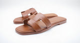 Hermes Style Epsom Leather Oran Flat Sandals – Women's Gold / Tan Slide Shoes