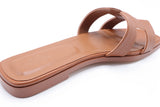 Hermes Style Epsom Leather Oran Flat Sandals – Women's Gold / Tan Slide Shoes