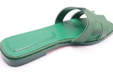 Hermes Style Epsom Leather Oran Flat Sandals – Women's Green Slide Shoes