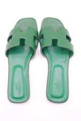 Hermes Style Epsom Leather Oran Flat Sandals – Women's Green Slide Shoes