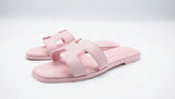 Hermes Style Epsom Leather Oran Flat Sandals – Women's Blush Pink Slide Shoes