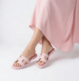 Hermes Style Epsom Leather Oran Flat Sandals – Women's Blush Pink Slide Shoes