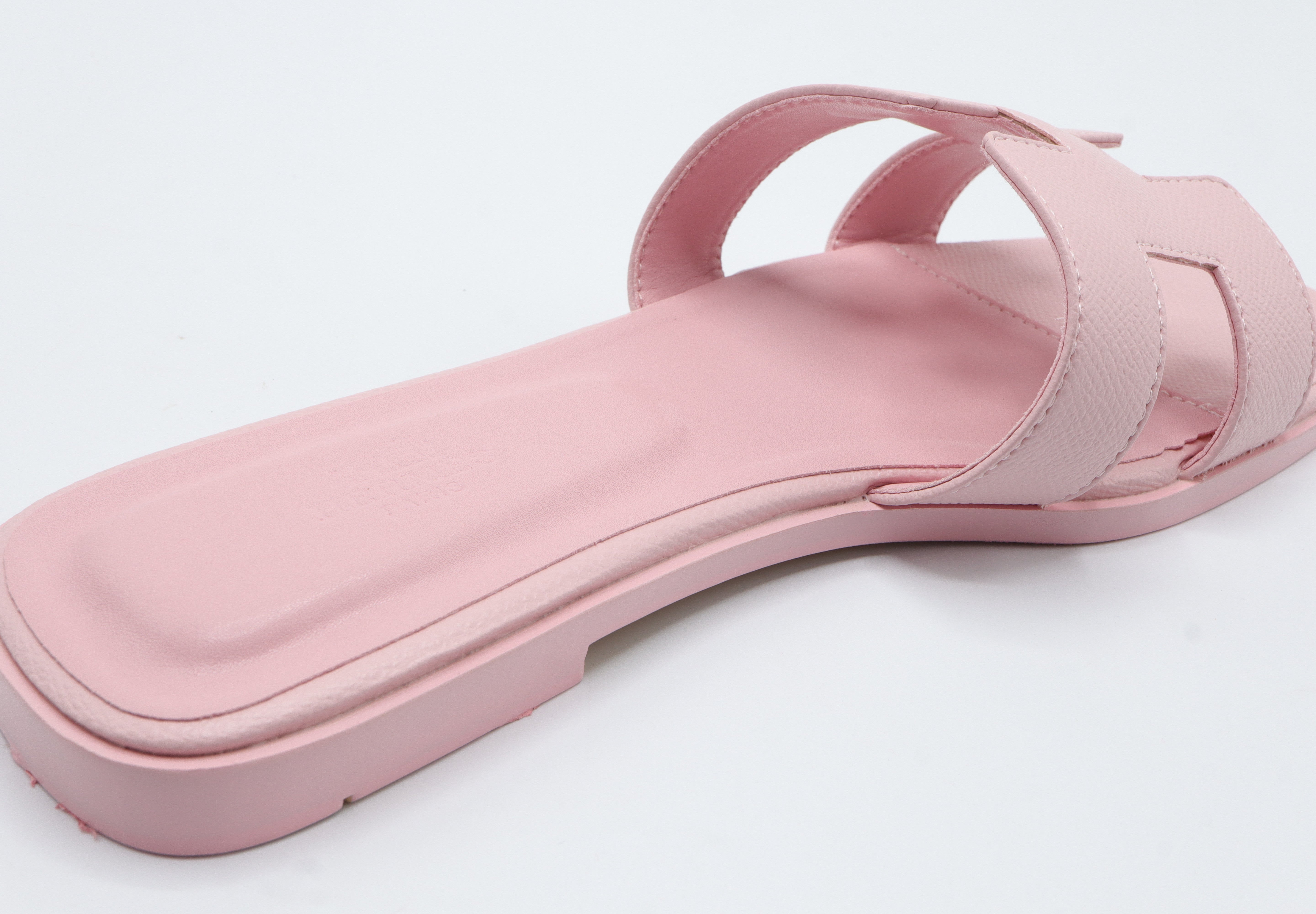 Hermes Style Epsom Leather Oran Flat Sandals – Women's Blush Pink Slide Shoes