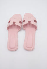 Hermes Style Epsom Leather Oran Flat Sandals – Women's Blush Pink Slide Shoes