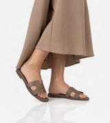 Hermes Style Epsom Leather Oran Flat Sandals – Women's Taupe Slide Shoes