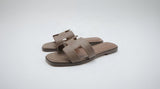 Hermes Style Epsom Leather Oran Flat Sandals – Women's Taupe Slide Shoes