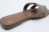 Hermes Style Epsom Leather Oran Flat Sandals – Women's Taupe Slide Shoes