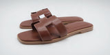 Hermes Style Smooth Leather Oran Flat Sandals – Women's Chocolate Brown Slide Shoes