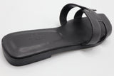 Hermes Style Smooth Leather Oran Flat Sandals – Women's Black Slide Shoes