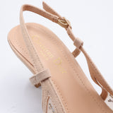 Crystal Mesh Monogram Pointed-Toe Slingback Kitten Heels – Women's Nude Low-Heel Dress Pumps
